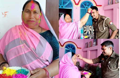 प्रधान हेमलता पटेल ने पुलिसकर्मियों के साथ मनाई होली; सुरक्षित पर्व का दिया संदेश