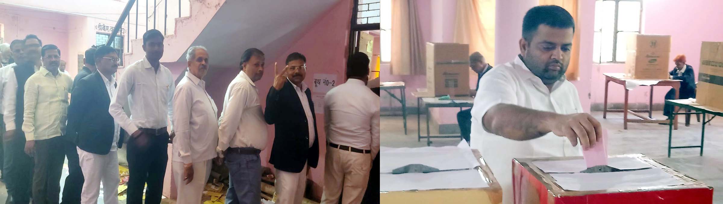 अपने-अपने उम्मीदवारों के समर्थन में मतदान केन्द्रों पर दिखी लाइनें