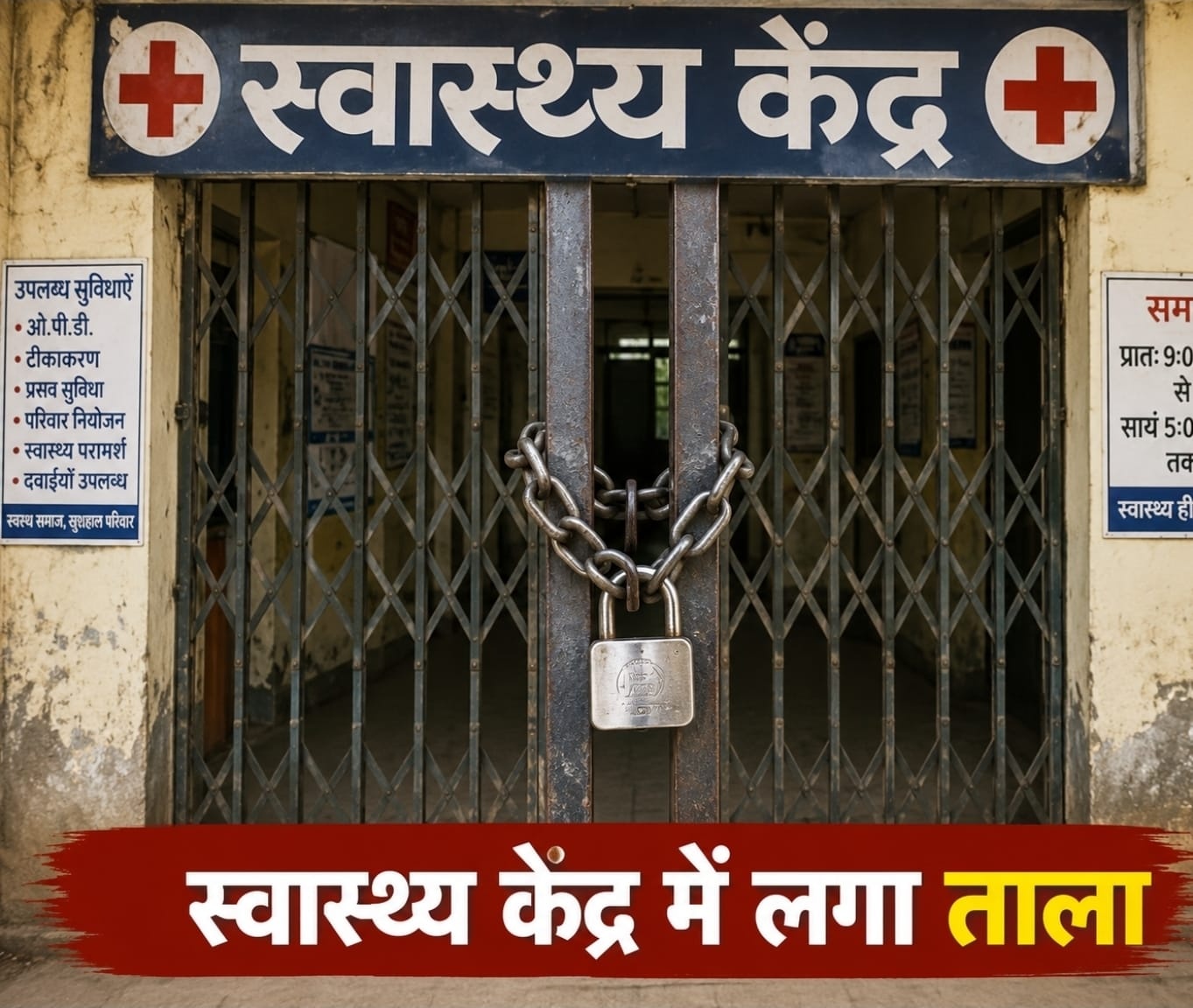 स्वास्थ्य केंद्र पर लटका ताला, दर-दर भटक रहे ग्रामीण ,सेवाएं ठप