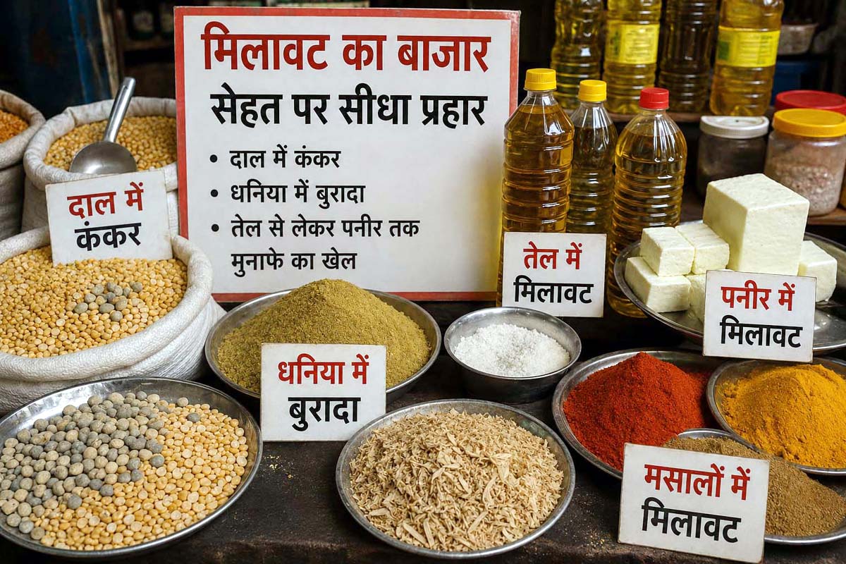 मिलावट का बाजार: दाल में कंकर, धनिया में बुरादा सेहत पर सीधा हमला